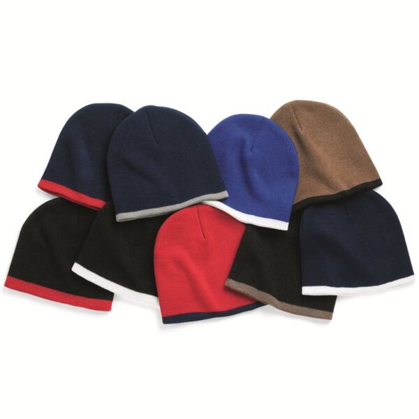 8" Bottom-Striped Knit Beanie Thumbnail
